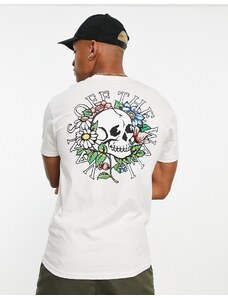 Vans - T-shirt bianca con stampa di teschio e fiori sul retro-Bianco
