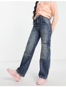 Miss Selfridge - Jeans cargo con fondo ampio lavaggio scuro vintage-Blu