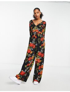 ASOS DESIGN - Tuta jumpsuit a maniche lunghe in crêpe a bolle con stampa a fiori con bottoni sulla schiena-Multicolore