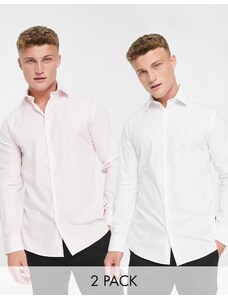 French Connection - Formal - Confezione da 2 camicie bianca e rosa chiaro
