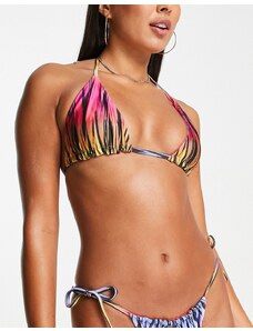 ASOS DESIGN - Top bikini a triangolo double-face con stampa astratta sfumata-Multicolore