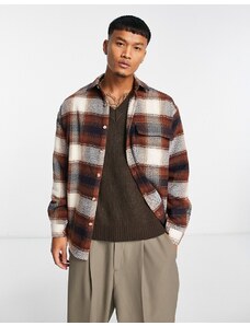 ASOS DESIGN - Camicia giacca oversize marrone a quadri con motivo a spina di pesce stile anni '90