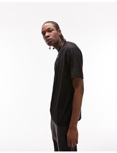 Topman - T-shirt oversize nera in rete con righe verticali-Black