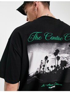 The Couture Club - T-shirt vestibilità comoda nera con logo e stampa di foto sul retro-Nero