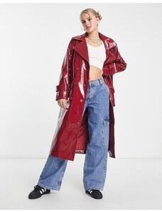 Urbancode Urban Code - Trench lungo in similpelle PU bordeaux-Rosso