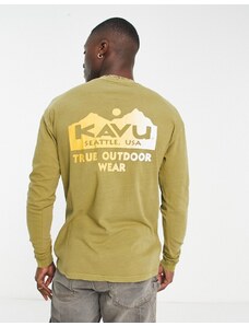 Kavu - True Outdoor - Maglietta kaki a maniche lunghe con stampa sul retro-Verde