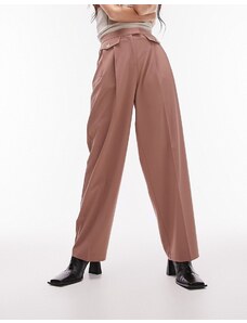 Topshop - Pantaloni extra larghi rosa con pinces e patte con bottoni in coordinato