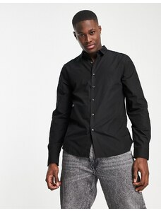 New Look - Camicia a maniche lunghe nera in popeline-Black
