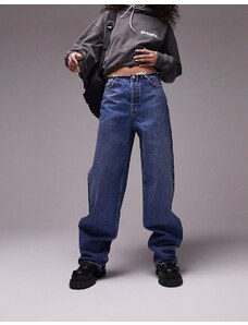 Topshop - Mom jeans oversize blu medio con fascia in vita grezza