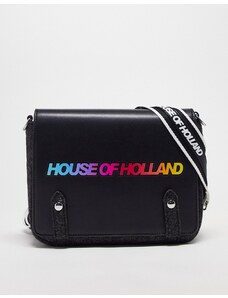 House of Holland - Borsa a cartella nera con logo-Nero