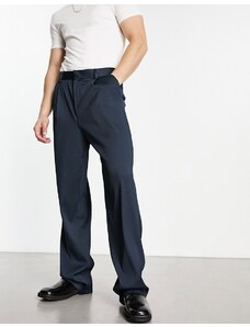 ASOS DESIGN - Pantaloni da abito a fondo ampio blu navy plissé
