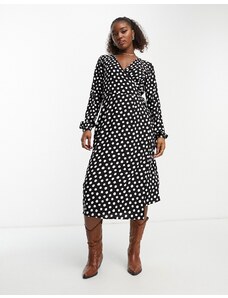 Y.A.S - Selma - Vestito avvolgente midi a maniche lunghe con stampa bianco e nero-Multicolore