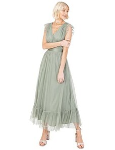 Anaya with Love Ladies Maxi Dress for Women V Neckline Sleeveless Frilly for Wedding Guest Bridesmaid Prom Long High Empire Waist Tiered, Vestito Donna, Frosted Green,