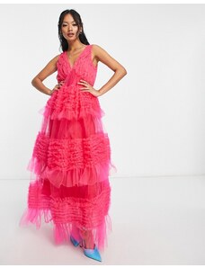 Amy Lynn - Honor - Vestito lungo a balze in tulle rosa vivo