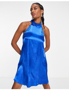 Urban Threads - Vestito corto accollato in raso blu cobalto