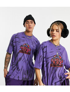 COLLUSION Unisex - T-shirt viola tie-dye con stampa di funghi-Rosa