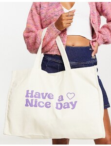 Daisy Street - Maxi borsa con stampa "Have a nice day"-Bianco