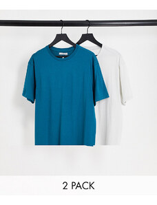 Another Influence - Confezione da 2 t-shirt squadrate verde-azzurro e bianco sporco-Multicolore