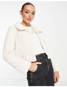 Unreal Fur - Giacca taglio corto in pile borg color avorio-Bianco
