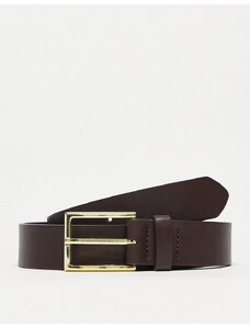 ASOS DESIGN - Cintura elegante in pelle sintetica marrone con fibbia oro