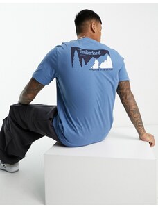 Timberland - Mountain - T-shirt blu con stampa di montagne sul retro