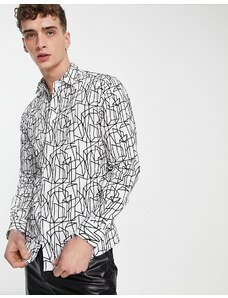 Twisted Tailor - Butchart - Camicia bianca con stampa geometrica floccata-Bianco