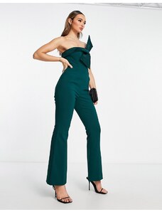 Lavish Alice - Tuta jumpsuit verde smeraldo a fascia con fiocco