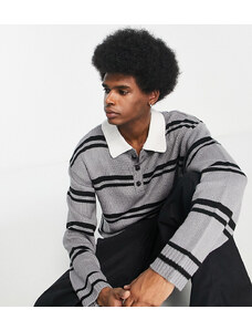 COLLUSION - Polo in maglia a righe grigia e nera-Multicolore