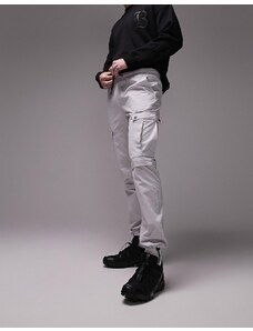 Topman - Pantaloni cargo skinny grigi con vita elasticizzata-Grigio
