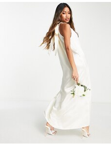 Vila - Vestito lungo da sposa in raso color crema con fiocco sul retro-Bianco