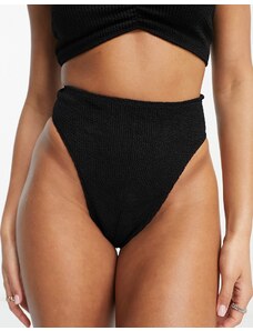 ASOS DESIGN - Amy - Mix and Match - Slip bikini sgambati a vita alta in tessuto stropicciato neri-Black