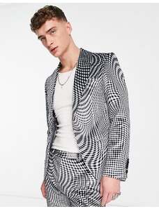 Twisted Tailor - Amoros - Giacca da abito nera e bianca con stampa distorta a quadri-Multicolore