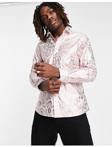 Twisted Tailor - Pozzi - Camicia con stampa pitonata oro rosa laminato-Bianco