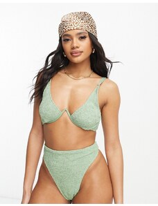 ASOS DESIGN - Mix & Match - Top bikini con ferretto singolo in tessuto stropicciato color kaki-Verde