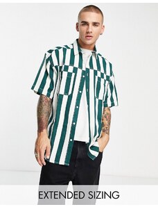 ASOS DESIGN - Camicia oversize a righe stile vintage anni '90 in misto cotone-Verde