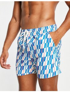 South Beach - Pantaloncini da bagno con stampa geometrica blu
