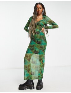 COLLUSION - Vestito lungo a maniche lunghe verde con stampa e dettaglio coppe