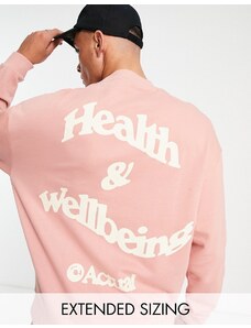 ASOS DESIGN ASOS Actual - Felpa oversize rosa con stampa del logo "Health and Wellbeing" sul retro