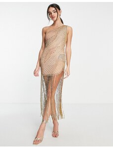 ASOS DESIGN - Vestito corto monospalla in rete oro decorata con strass-Multicolore