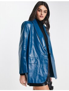 ASOS DESIGN - Cappotto serafino in tela spalmata blu