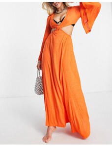 ASOS DESIGN - Vestito da mare lungo arancione con cut-out in vita e maniche oversize