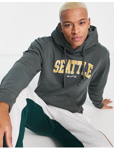 Kavu - Seattle - Felpa con cappuccio grigia con stampa stile college sul petto-Grigio