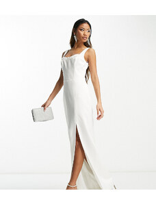 Esclusiva Forever New - Vestito lungo da sposa in tulle color avorio con fiocchi sul retro e bustino a vista-Bianco