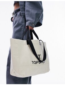 Topshop - Borsa shopping color crema con "T" intrecciata-Nero
