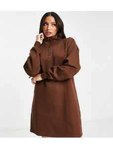 Threadbare Tall - Jenna - Vestito maglia corto marrone cioccolato con zip corta