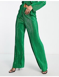 I Saw It First - Pantaloni in velluto plissé testurizzato verde smeraldo in coordinato