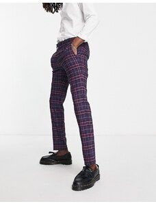 Twisted Tailor - Ladd - Pantaloni da abito blu navy e rosa a quadri scozzesi
