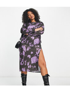 Daisy Street Plus - Vestito a fascia a maniche lunghe con stampa viola-Multicolore