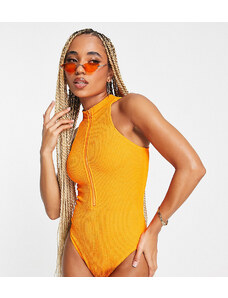 Rhythm - Costume da bagno arancione acceso stropicciato con zip sul davanti
