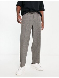 New Look - Pantaloni con fondo ampio marroni a quadri-Marrone